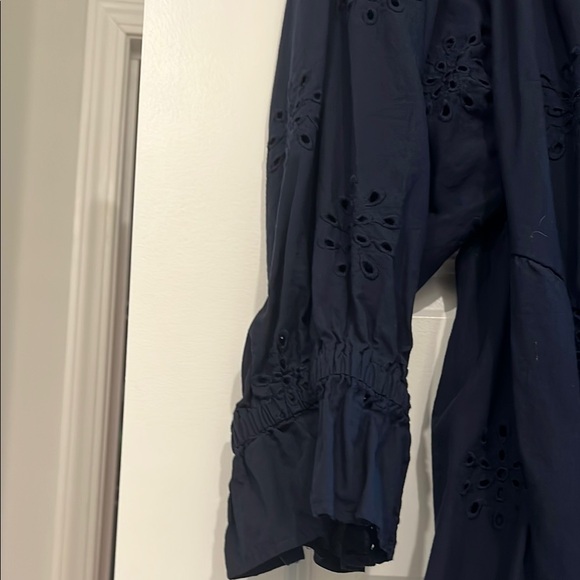 Chico's Navy Blue Off-the-Shoulder Sundress with Bishop Sleeves - Picture 3 of 7